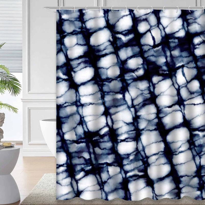 Rideau de douche à motif abstrait indigo bleu marine avec 12 crochets, L 72 po x l 72 po