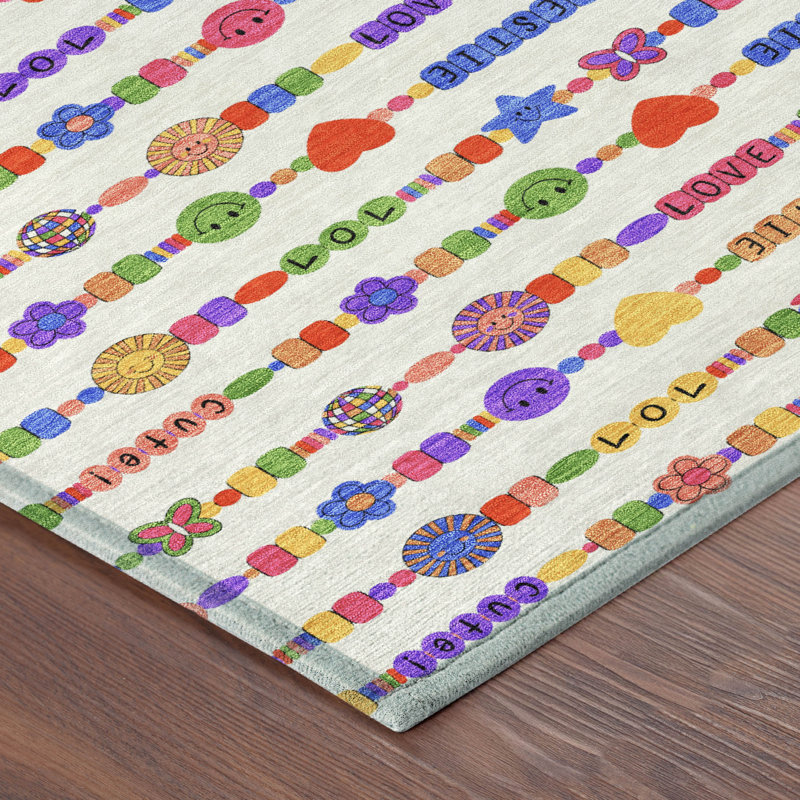 Machine Washable Indoor/Outdoor Chantille ACN2658 Kids Rug, Ivory, 5' x 7'6"