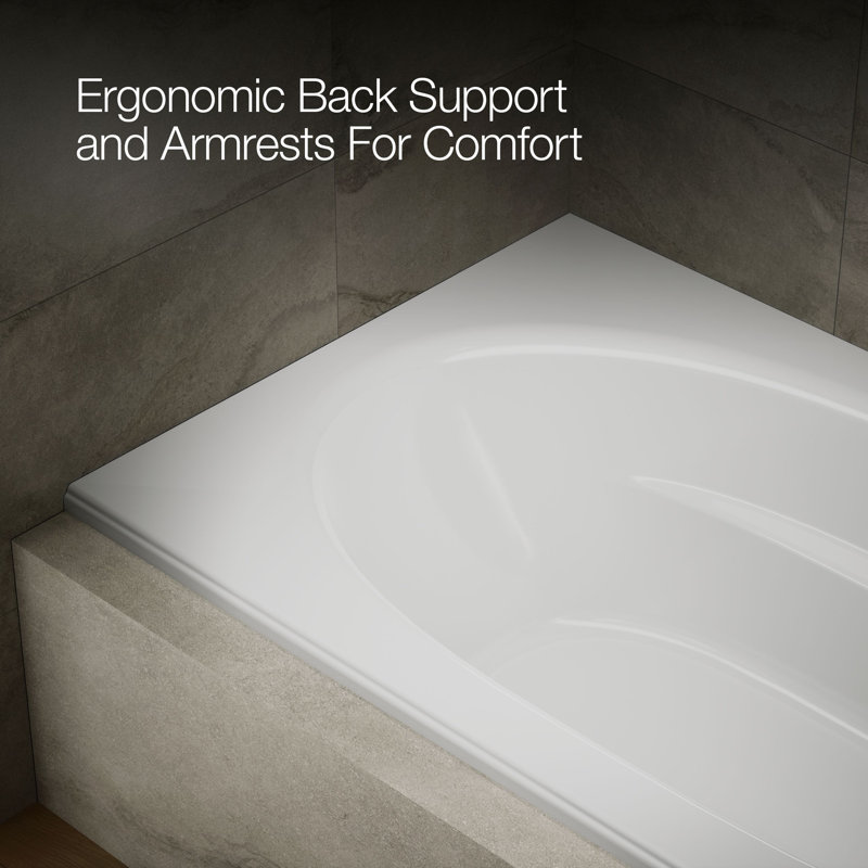 Windward 72" x 42" Drop In Soaking Bathtub, White, Right
