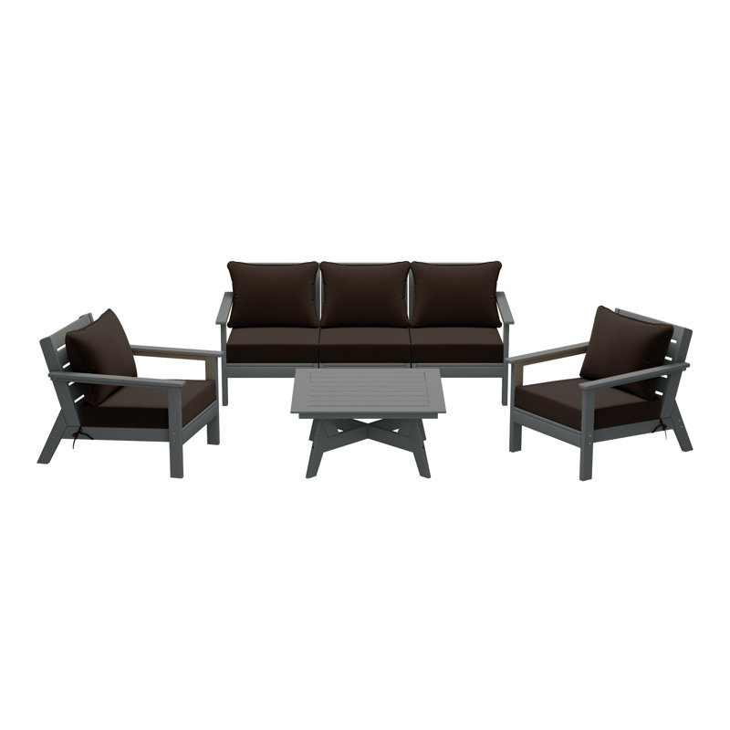 6-Piece Deep Seating Set, Gray, Brown