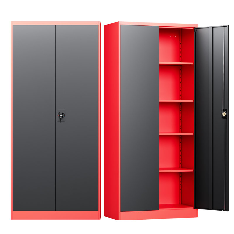 Steel Single Storage Cabinet ( 71.97'' H x 35.43'' W x 17.72'' D), Red/Black