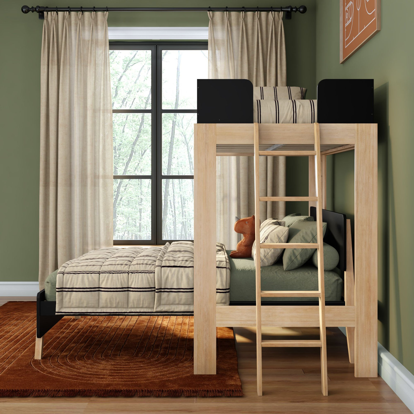 Bellmont L-Shaped Bunk Bed, Twin over Full, Black/Blonde