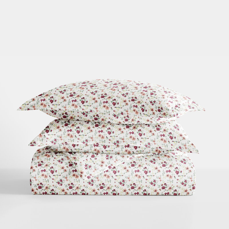 Floral Duvet Cover Set Simply Soft Traditional, Pink, Twin Duvet Cover + 1 Standard Sham