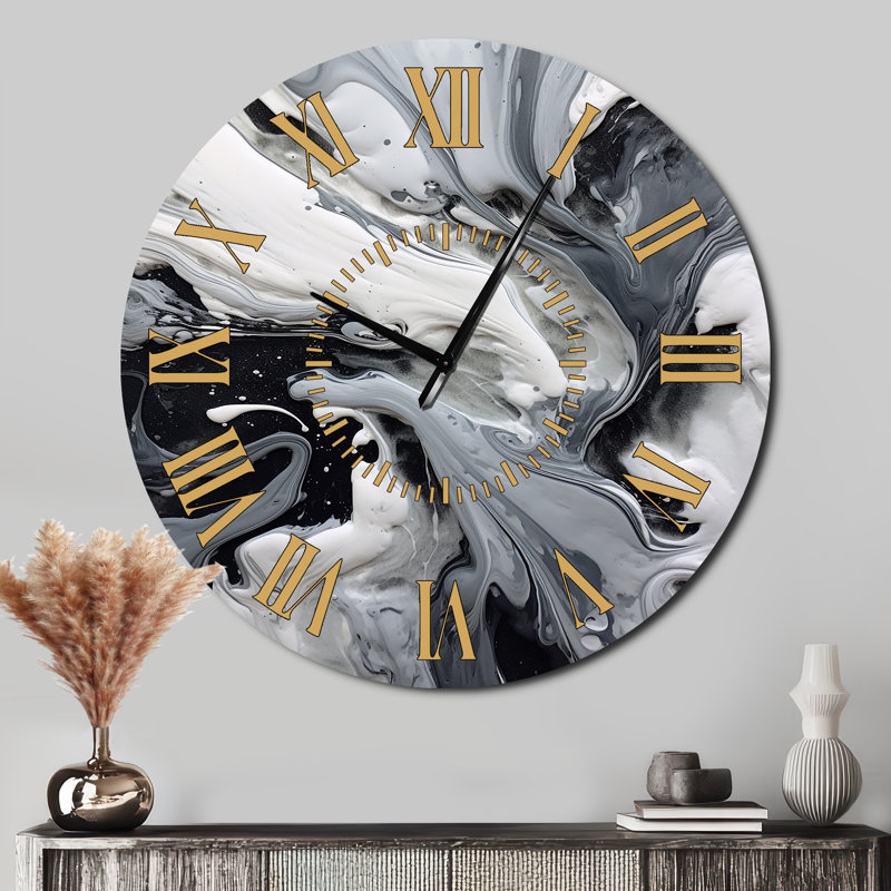 Horloge murale abstraite noire et grise dans le chaos, Surdimensionné