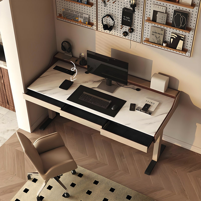 Bureau moderne en pierre frittée à hauteur réglable Modern Minimalist, H 26,38 po x l 47,24 po x P 29,53 po