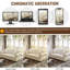 Canapé Chesterfield de 63 pouces en velours avec garniture cloutée, accoudoirs roulés et capitonnage à boutons, comprend 2 coussins, beige / blanc-1290478770