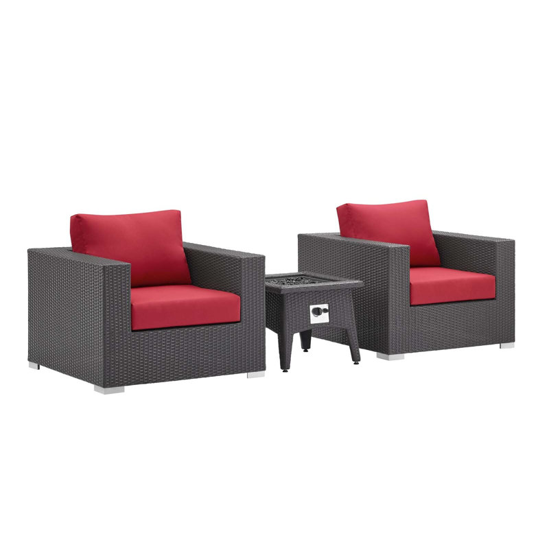 Ensemble de patio extérieur 3 pièces avec foyer Convene, Rouge