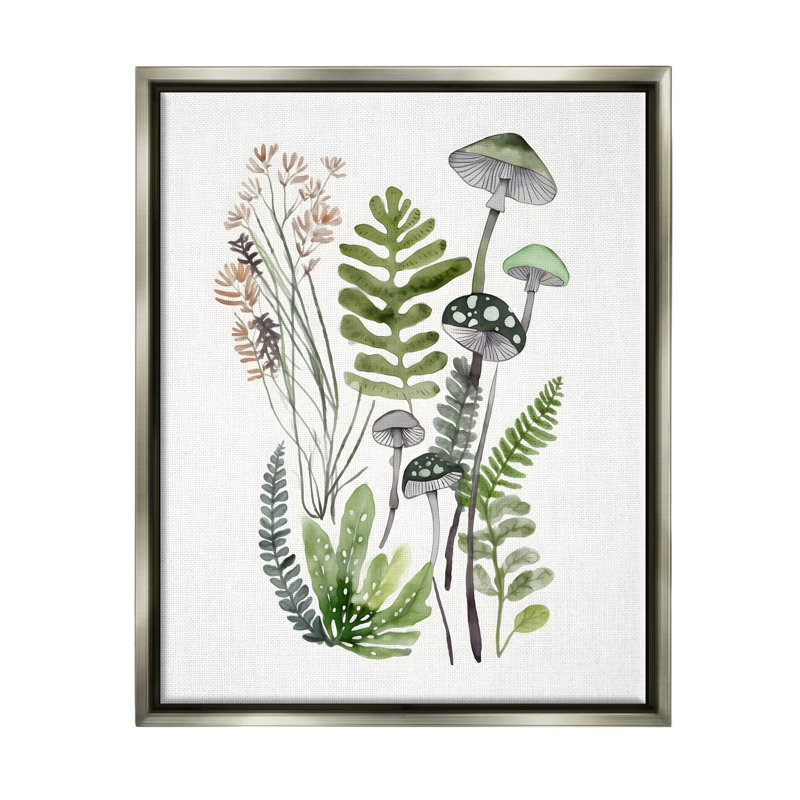 Green Mushroom Botanicals, reproduction d'art sur toile, Cadre flottant gris lustré, H 31 po x l 25 po x P 1,7 po