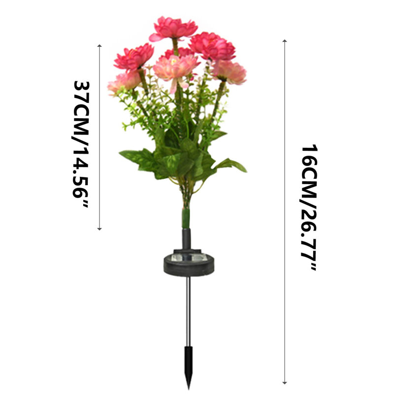 Veilleuse veilleuse à énergie solaire à DEL avec tête de pivoine en soie à 7 têtes, Pink