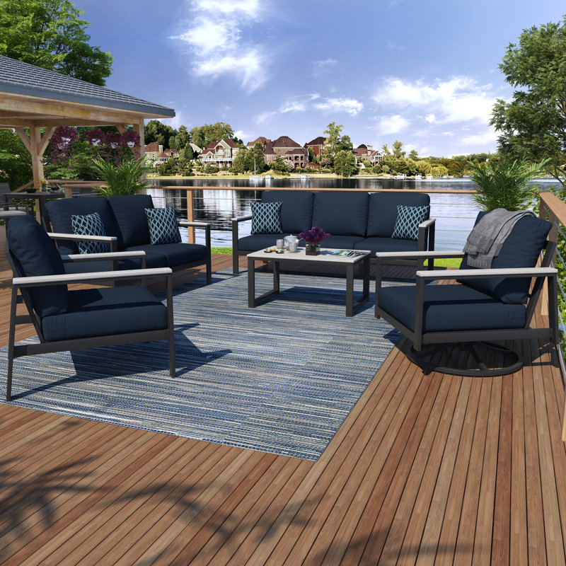 Townsend 5 Piece Sofa Seating Group with Sunbrella® Cushions, Canvas Navy Sunbrella® Canvas
