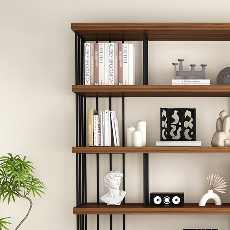 Classic storage-style bookcase, (5 Shelves) 75.9"H x 78.7"W x 13.7"D, Dark Brown/Black