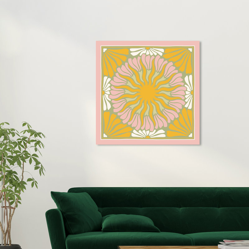 Art déco floral sur toile, H 30 po x l 30 po x P 0,8 po
