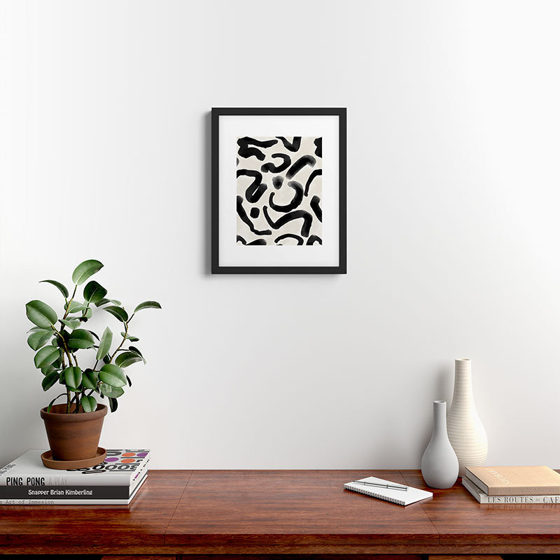 «Black Brushstroke Écru», impression sur papier encadrée, Cadre noir, H 20 po x l 16 po