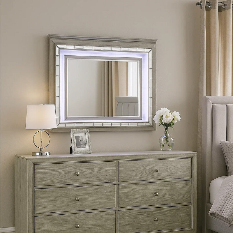 Miroir grossissant avec commode en chêne gris clair
