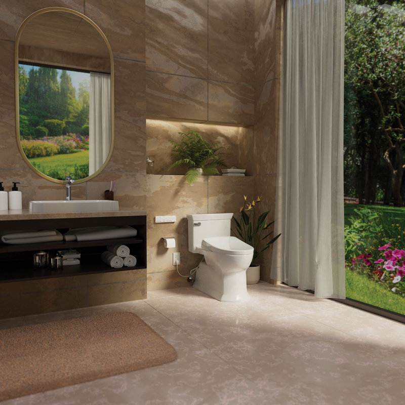 Toilette allongée TOTO Soirée 1,28 GPF + toilette avec chasse d'eau automatique, couvercle contemporain, coton blanc