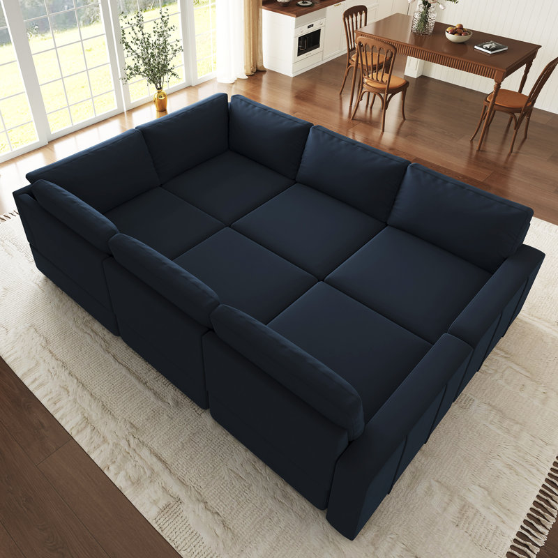 Canapé modulaire en U Seybert, H 36 po x l 110,2 po x P 58,4 po, Velours bleu
