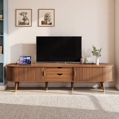 Meuble télé ovale en bois avec station de charge