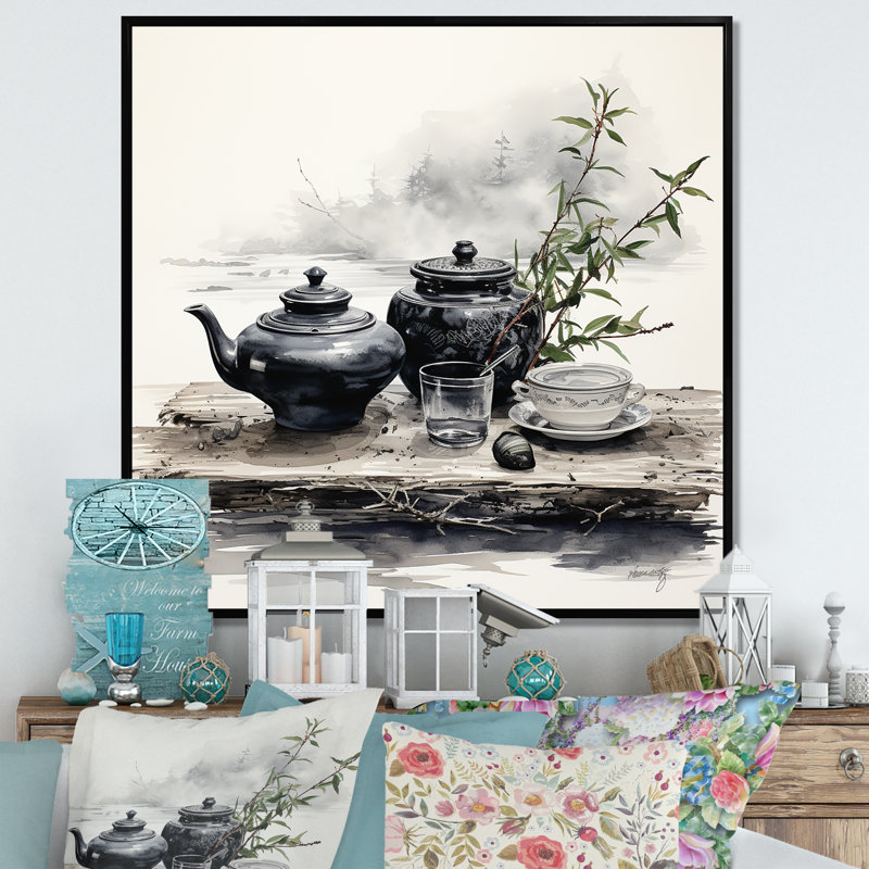 Ensemble de thé noir et blanc Boho, ensemble de thé poteries II - Boho Pottery, H 16 po x l 16 po x P 1 po
