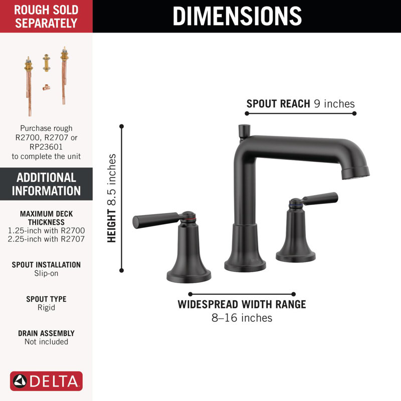 Garniture de baignoire romaine SAYLOR ™, Sans douche à main, Noir mat