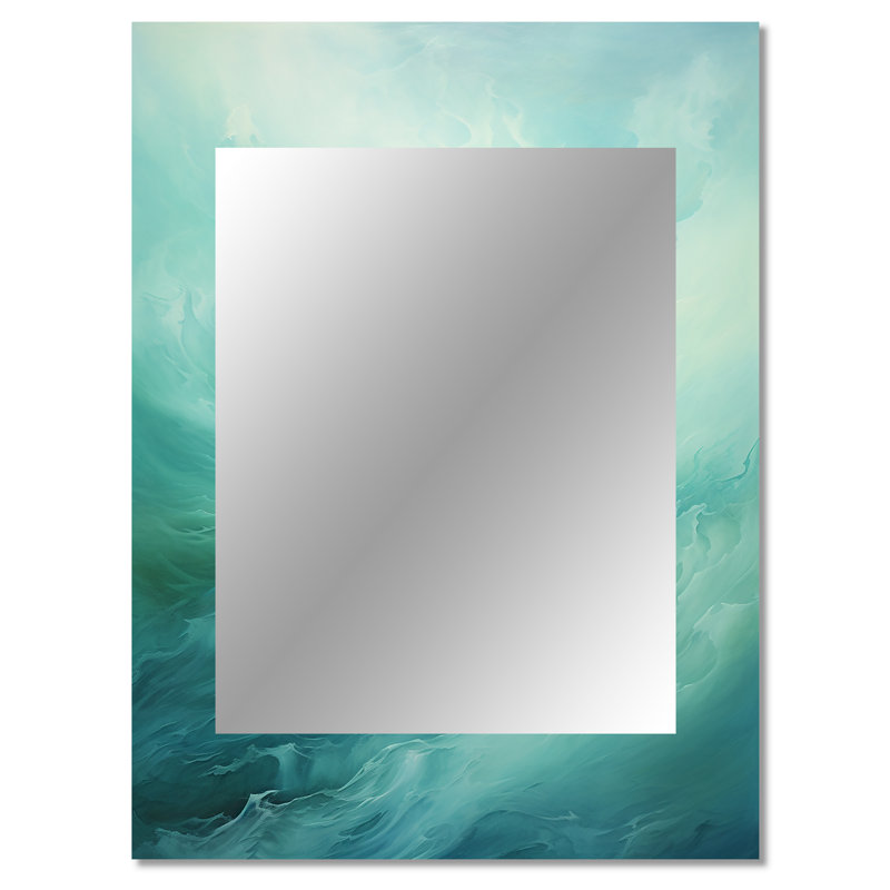 Teal tempête et vague expression - grand miroir de vagues, décor de miroir mural bleu unique, impression d'art en métal