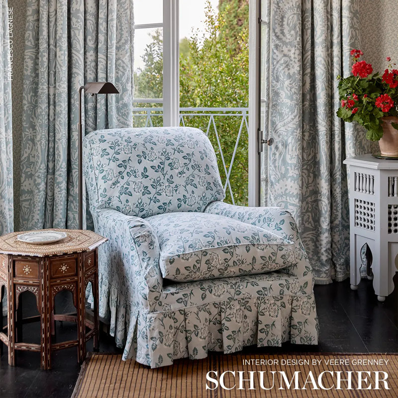 Schumacher X Veere Grenney Lavinia Fabric, Blue