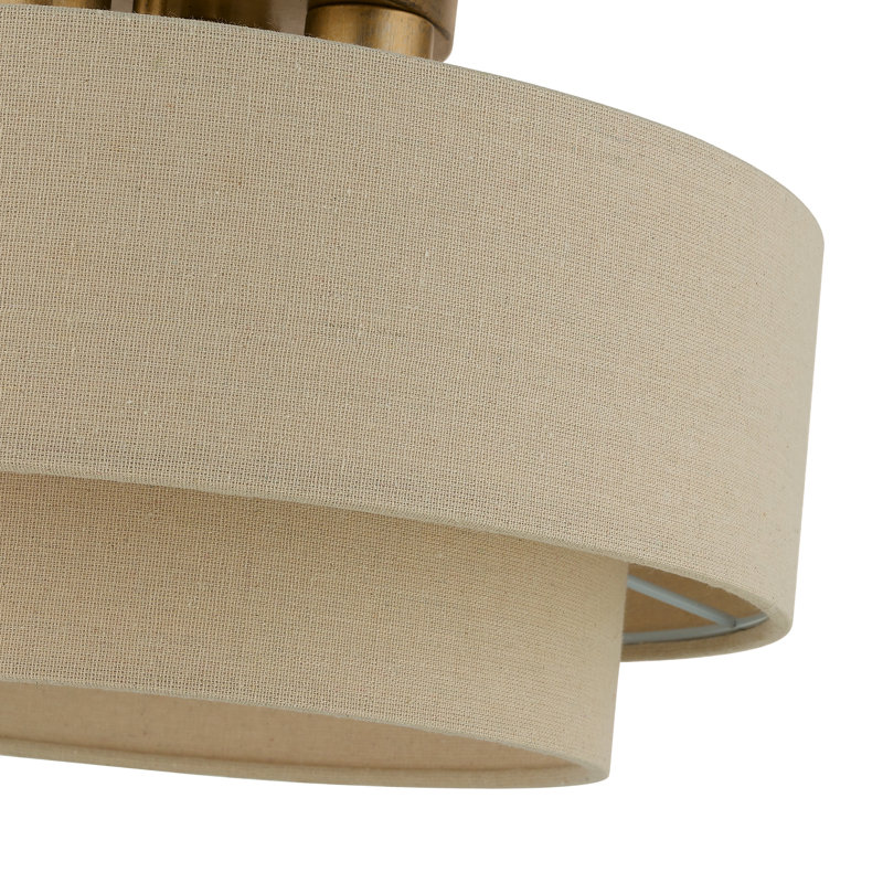 Bhagipuri Linen Blend Semi Flush Mount, 9.75" H x 18" W x 18" D, Cream, Antique Gold Leaf