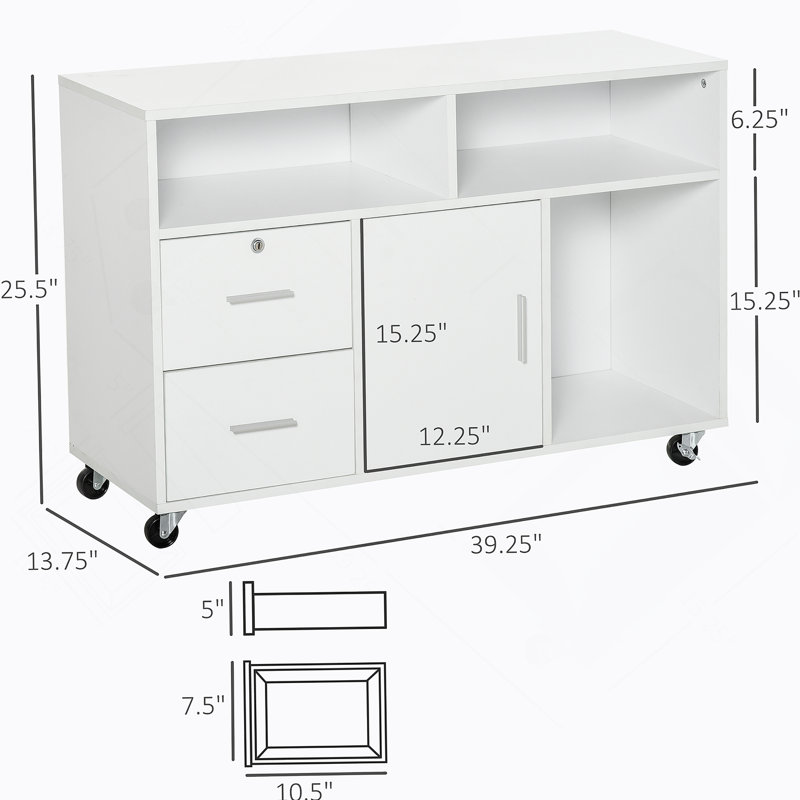 Printer Stand Home Office Mobile Cabinet Organizer Desktop With Caster Wheels,  Locking Breaks And Drawer,