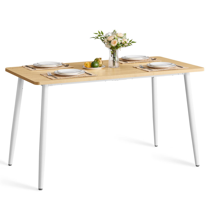 Metal Base Dining Table, Cloud White, Golden Oak