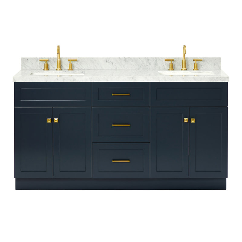 Hamlet 67'' Double Bathroom Vanity with Carrara Marble Top, Blue