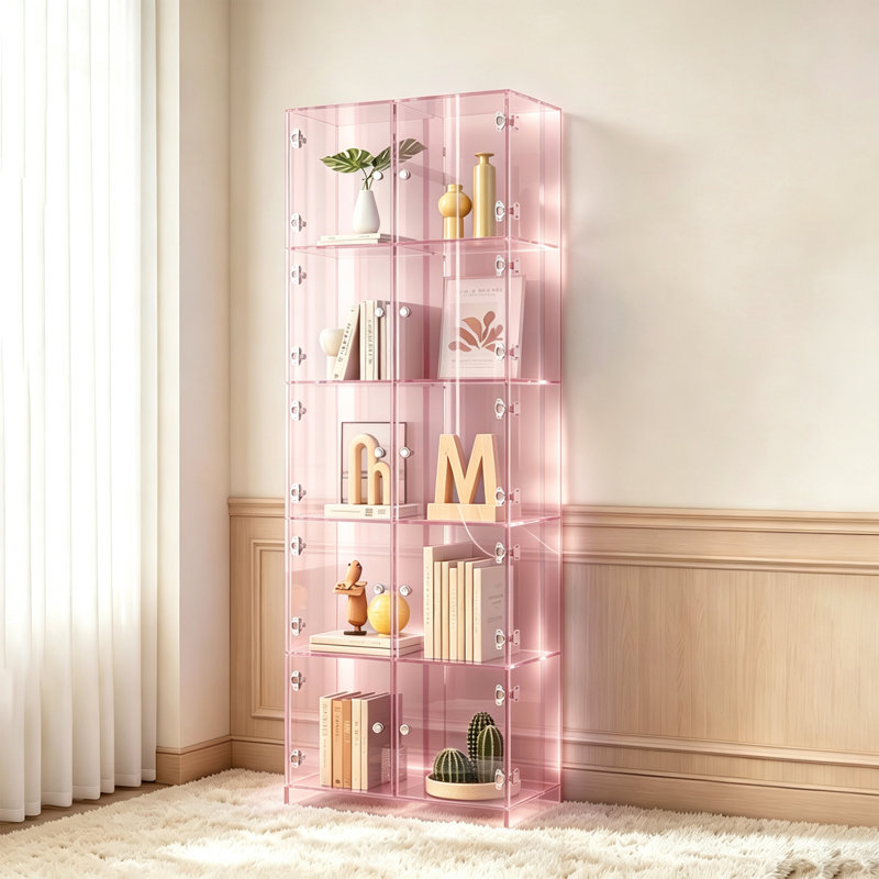 Bibliothèque moderne en acrylique, H 66,93 po x l 23,62 po x P 11,81 po, Rose