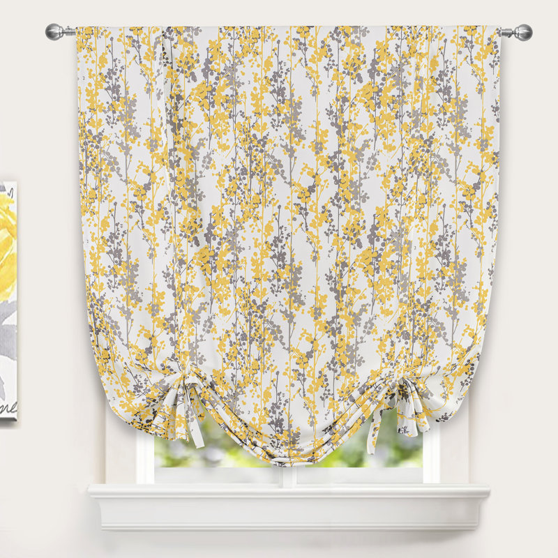 Rideau simple occultant et thermique à motif floral Abdouallah, L 45 po x L 63 po, Jaune doré / gris