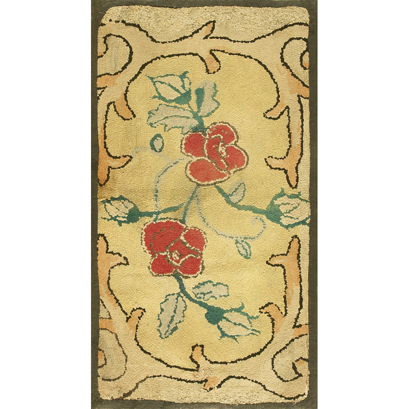 Antique American Hooked Rug America Yellow 1920s