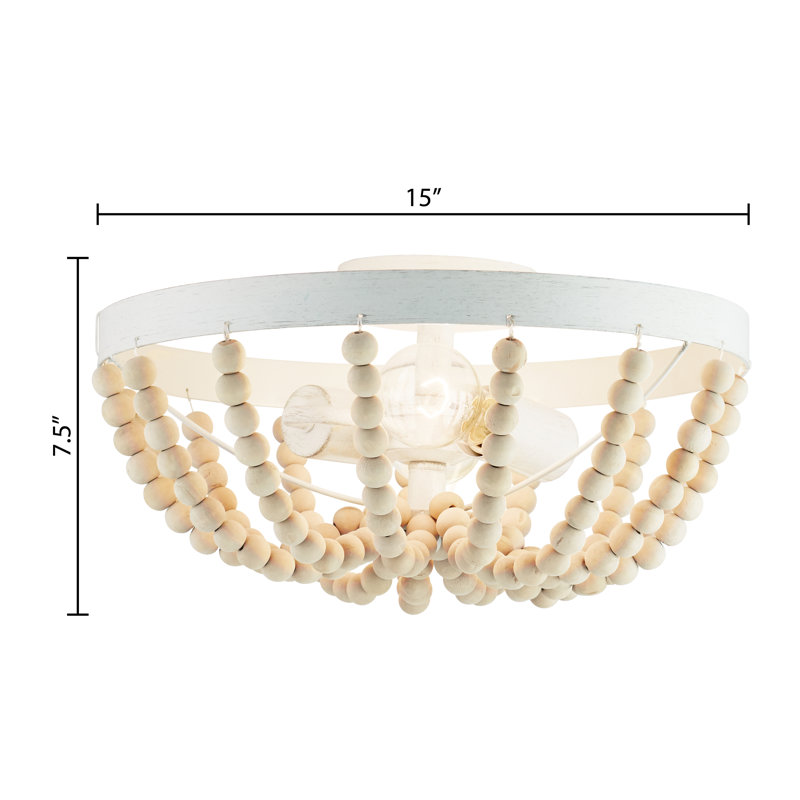 Domenic 2-Light 15''W Boho Semi-Flush Mount Ceiling Fixture, White, Beige