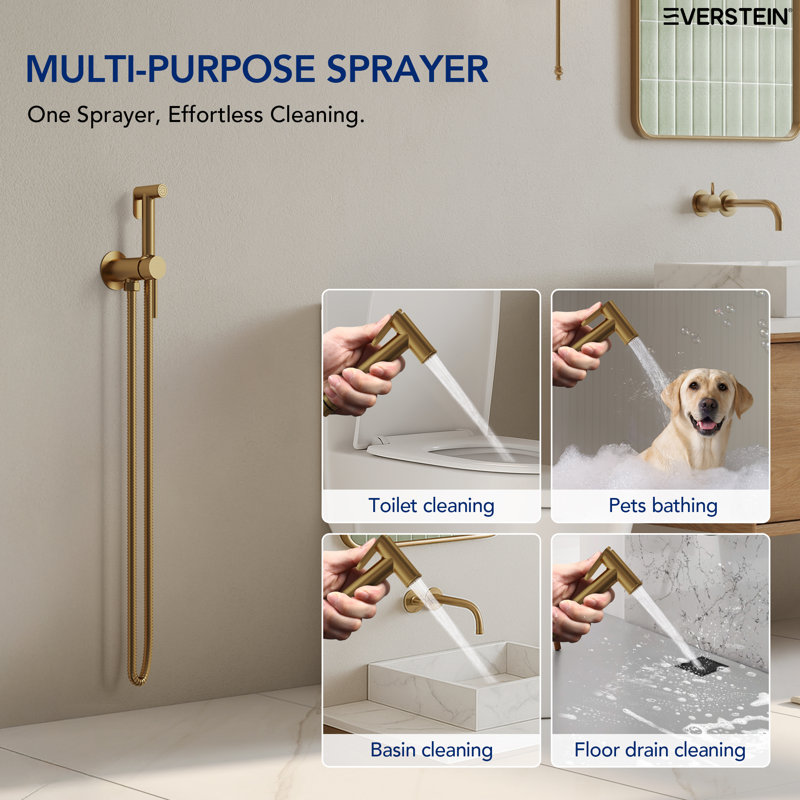 Round Multi-Purpose Handheld Bidet Sprayer With Temperature Control, Brushed Gold