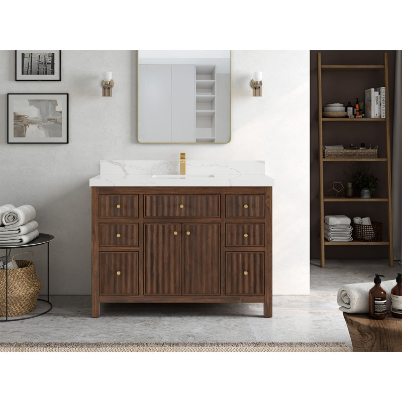 Teck de 48 po Sonoma X P 22 po De meuble-lavabo simple en noyer foncé, Calacatta Laza