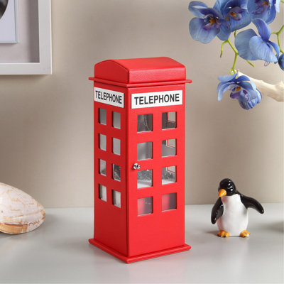11.5" Tall Leather Jewellery Box, British Telephone Design, Red