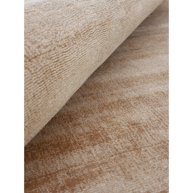 Ava Handmade Viscose Silky Solid Soft Beige Rug, Runner 60 x 180cm