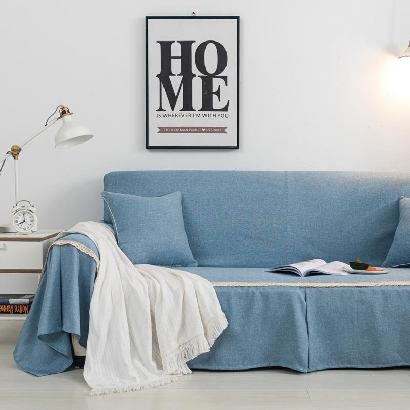 Housse pour canapé à coussins carrés / rectangulaires, H 79 po x l 98 po x P 28 po, Mélange de coton bleu