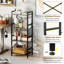 Bibliothèque 2 pièces avec structure en métal et supports de rangement en bois pour le salon, chêne gris et noir-1071816424