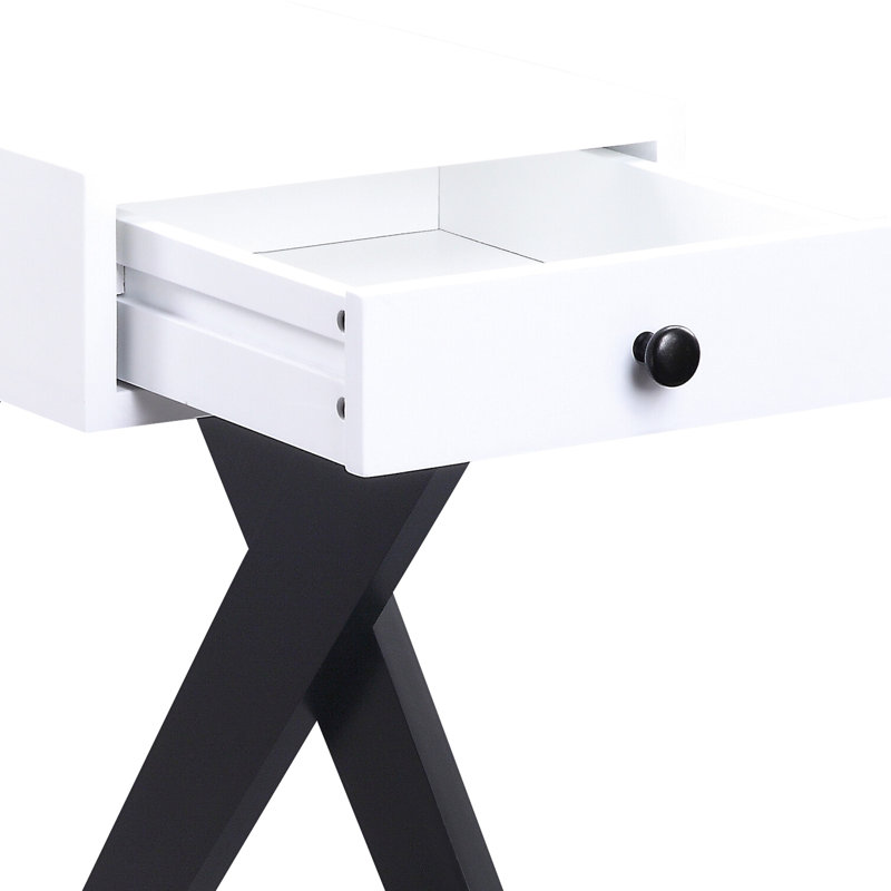 Table Hip blanche et noire avec fonction de chargement et compartiment de rangement dissimulé chic avec espace de tiroir dissimulé pour une apparence propre