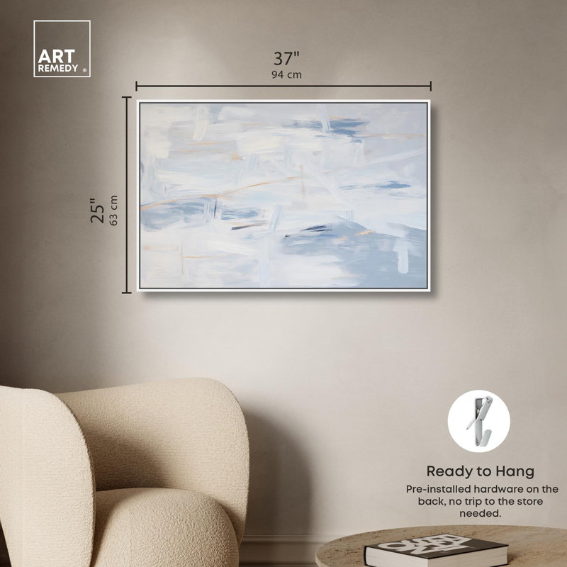 Art Remedy, toile abstraite neutre, H 25 po x l 37 po, Cadre flottant blanc