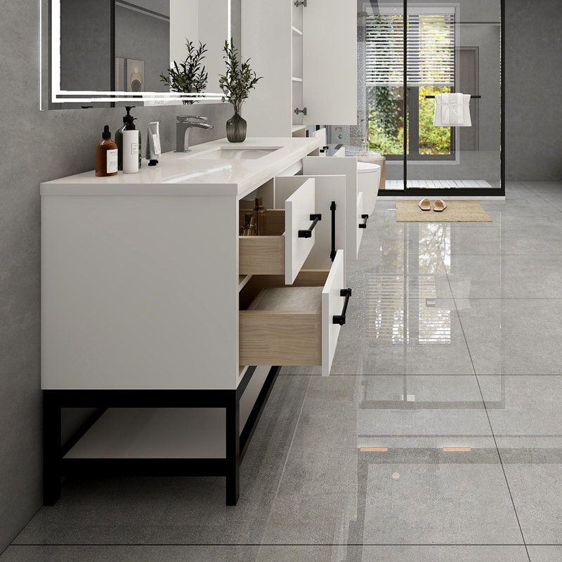 Victoria Wall-Mounted Vanity with Reinforced Acrylic Sink & Rack, Gloss White