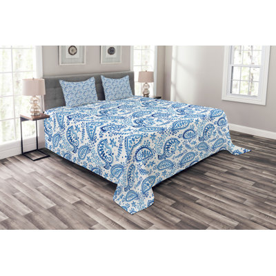White/Blue 100% Microfibre Bedspread