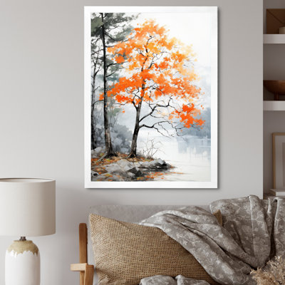 Orange et gris, forêt, automne, élégance I - art mural forêt