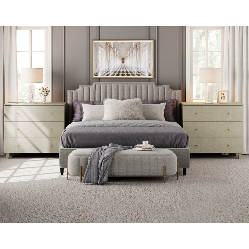 Nightstands With 3 Large Drawers For Bedroom, Set Of 2 Modern Wooden Closet Storage Organizer, Beige