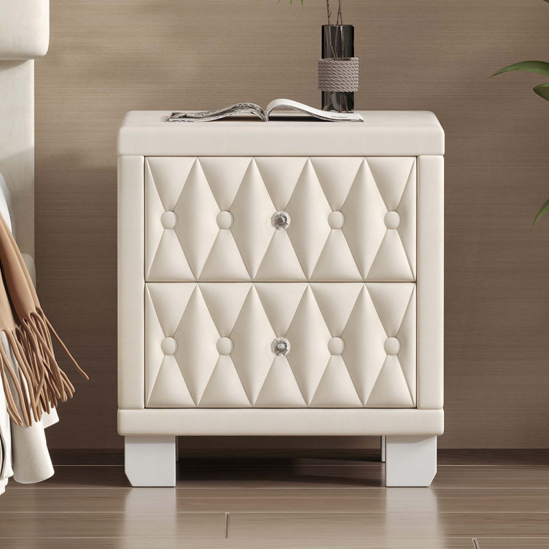 Table de chevet avec capitonnage à boutons Elegant, Beige