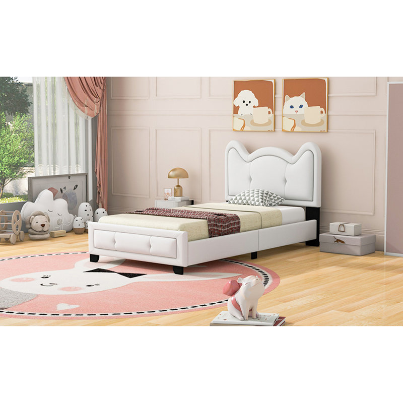 Ceasar Vegan Leather Platform Bed, Twin, White