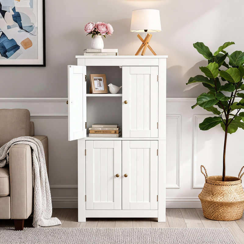 White Bathroom Storage Cabinet  With 4 Doors