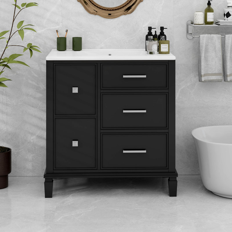 Meuble-lavabo 30 po avec lavabo et tiroir escamotable, Noir