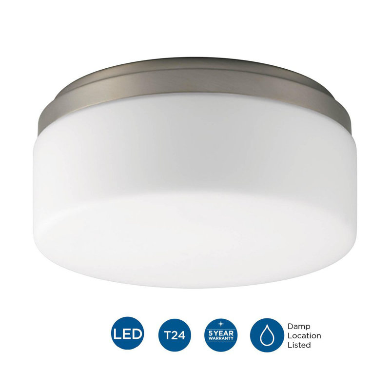 Plafonnier encastré cylindrique simple à 1 lumière Siddharth, Nickel brossé, H 4,31 po x l 9,06 po x P 9,06 po